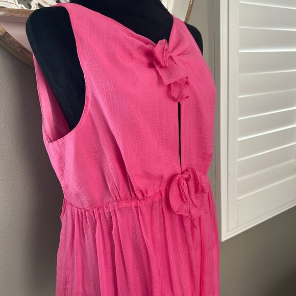 Milly Top Silk Chiffon Pink Bow Keyhole Blouse SZ12 Retro Paris Hilton Glam NWT - Picture 3 of 13
